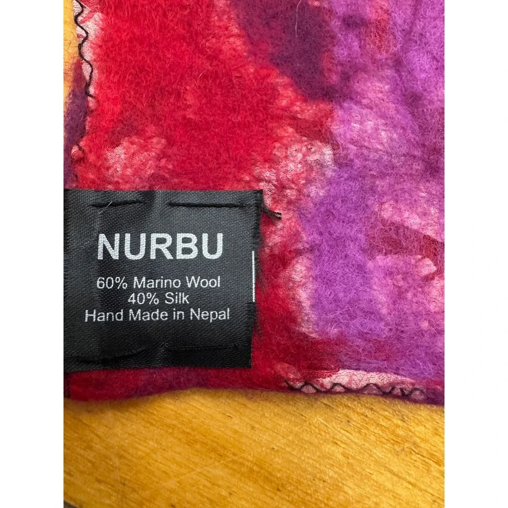 Boho NURBU Hand Made in Nepal Wool Silk Scarf Shawl Wrap Red Purple‎